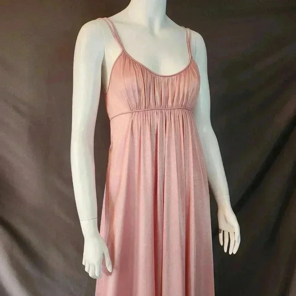 Vintage 70s Blush Pink Empire Waist Slip Nightgown Dress S - Picture 9 of 13